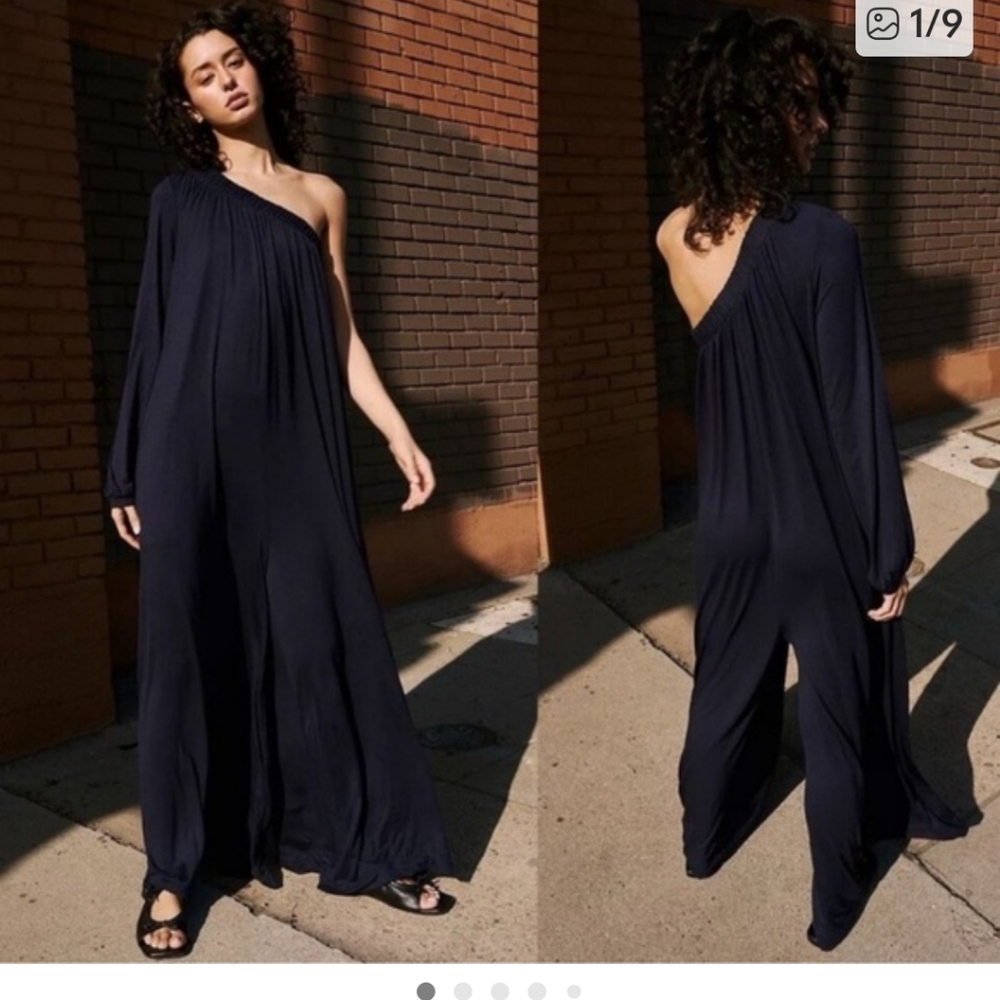 Free People Beach One Sleeved Green Sunday Stroll Jumpsuit - Picture 5 of 6